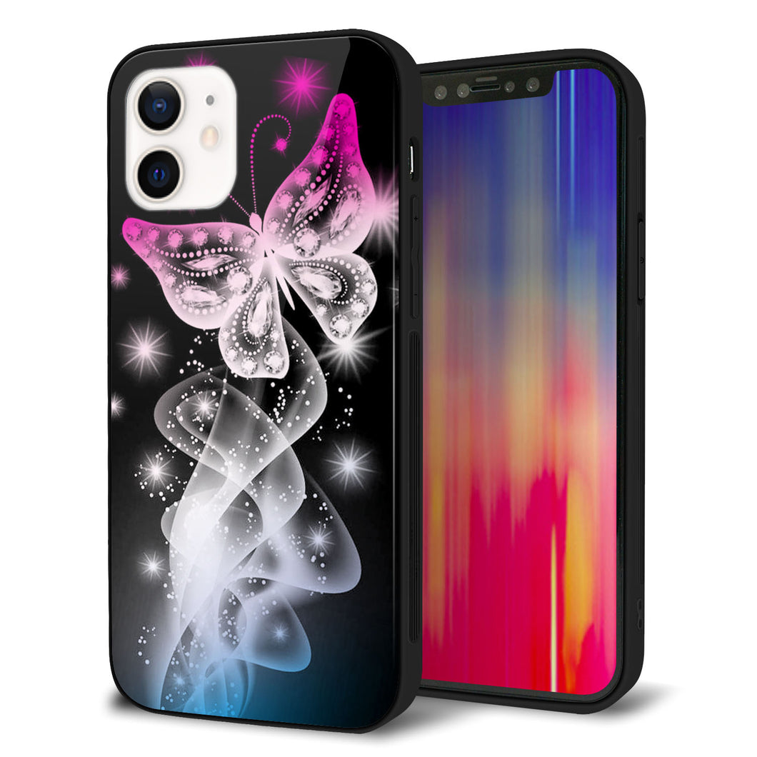 iPhone12 強化ガラス＆TPUスマホケース ガラプリ【MA989 蝶A】