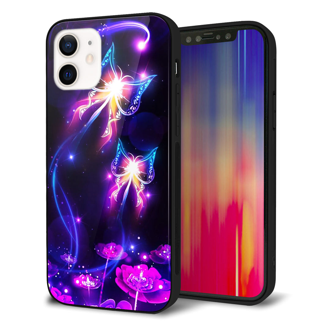 iPhone12 強化ガラス＆TPUスマホケース ガラプリ【MA990 蝶B】