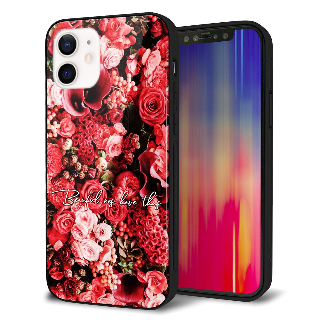 iPhone12 強化ガラス＆TPUスマホケース ガラプリ【MA992 フラワーA】