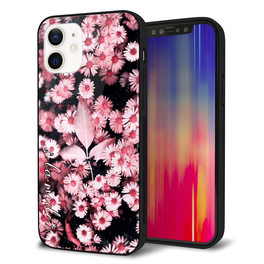 iPhone12 強化ガラス＆TPUスマホケース ガラプリ【MA993 フラワーB】