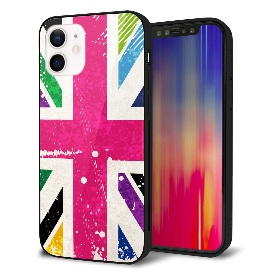 iPhone12 強化ガラス＆TPUスマホケース ガラプリ【SC806 ユニオンジャック ピンクビンテージ】