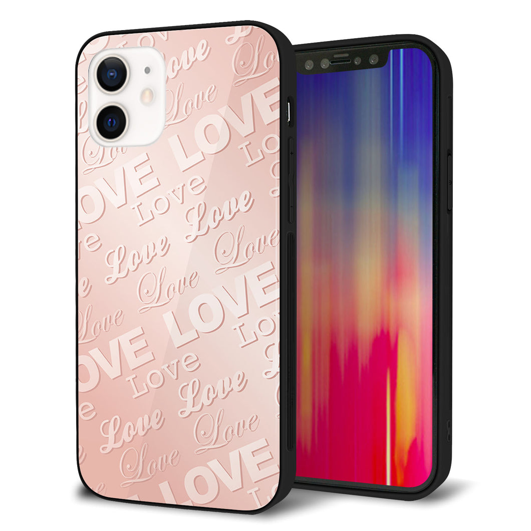 iPhone12 強化ガラス＆TPUスマホケース ガラプリ【SC841 エンボス風LOVEリンク（ローズピンク）】