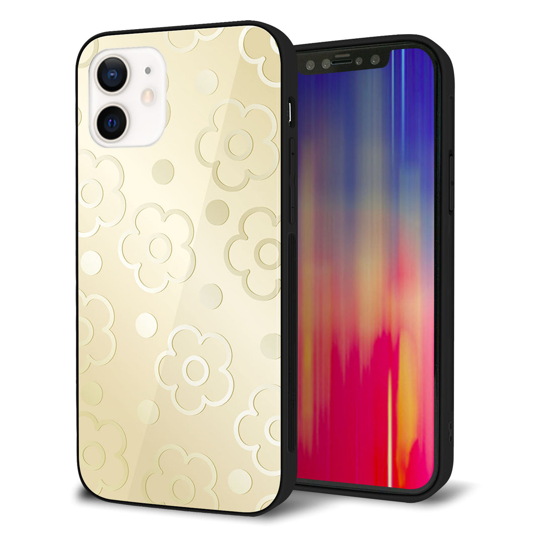 iPhone12 強化ガラス＆TPUスマホケース ガラプリ【SC842 エンボス風デイジーシンプル（ベージュ）】
