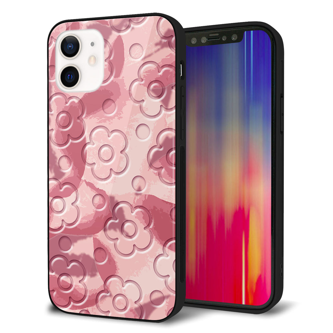 iPhone12 強化ガラス＆TPUスマホケース ガラプリ【SC846 フラワーヴェルニ花ピンク（ローズヴェルール）】