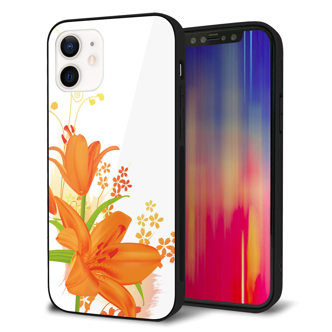 iPhone12 強化ガラス＆TPUスマホケース ガラプリ【SC848 ユリ（オレンジ）】