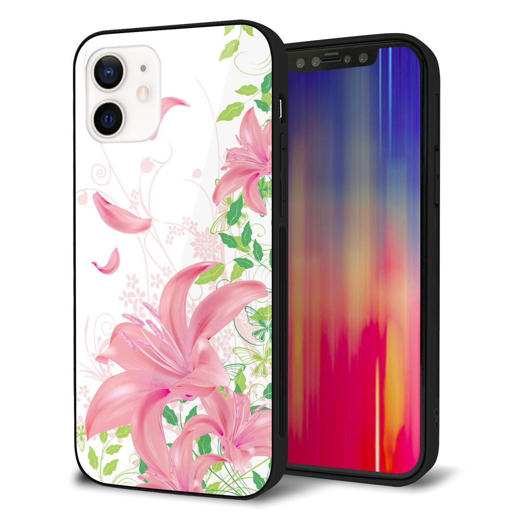 iPhone12 強化ガラス＆TPUスマホケース ガラプリ【SC849 ユリ（ピンク）】