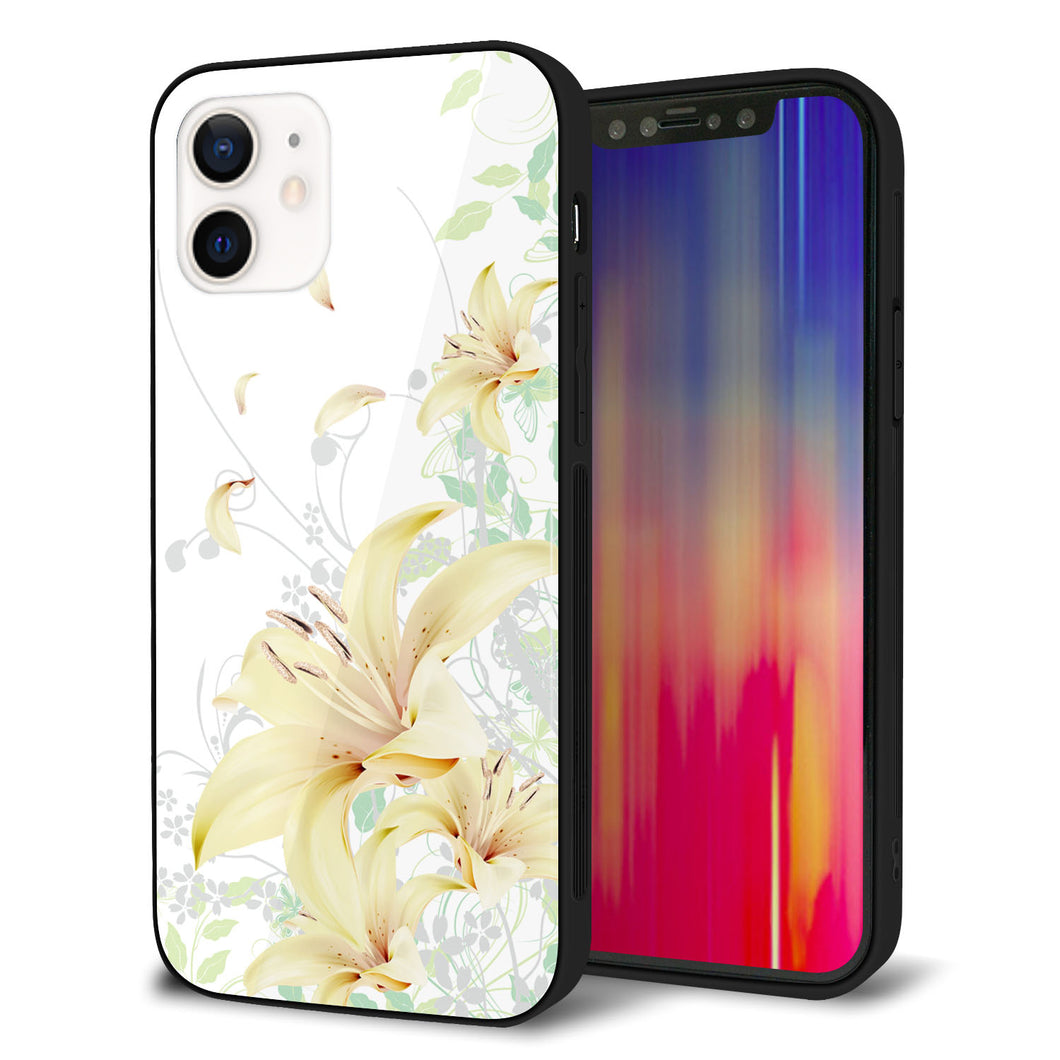 iPhone12 強化ガラス＆TPUスマホケース ガラプリ【SC851 ユリ（ホワイト）】
