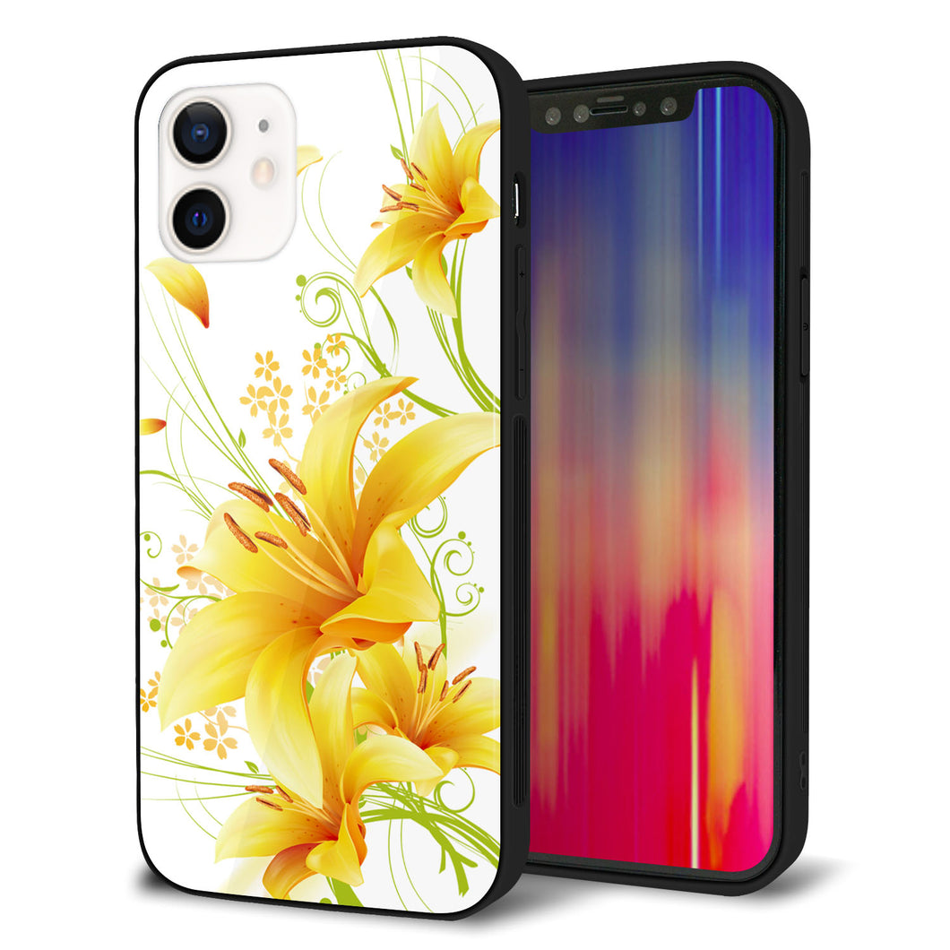 iPhone12 強化ガラス＆TPUスマホケース ガラプリ【SC852 ユリ（イエロー）】