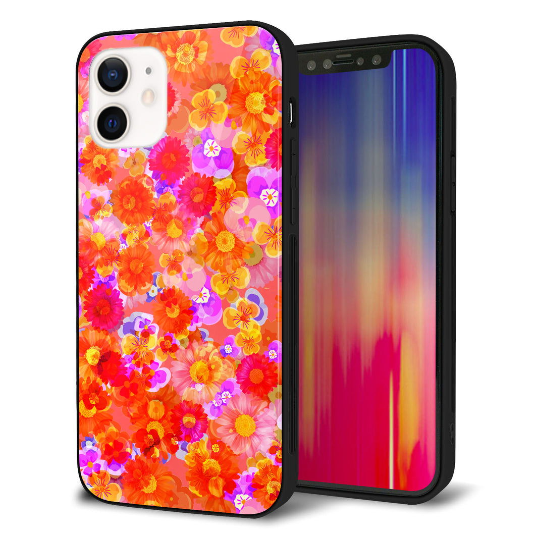iPhone12 強化ガラス＆TPUスマホケース ガラプリ【SC871 リバティプリント フルールドパルファン（レッド）】