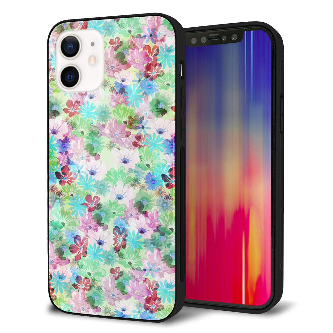 iPhone12 強化ガラス＆TPUスマホケース ガラプリ【SC872 リバティプリント プレスドフラワー（グリーン）】