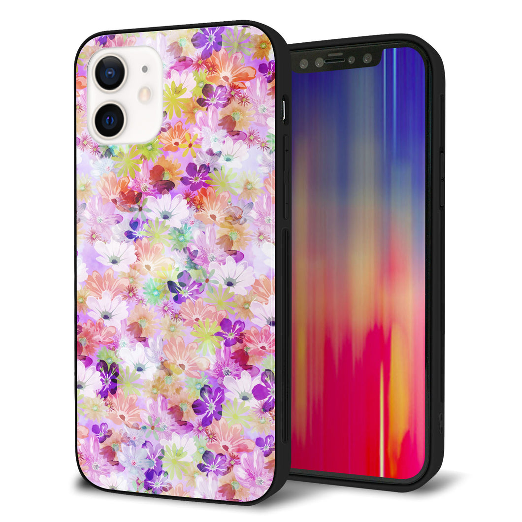 iPhone12 強化ガラス＆TPUスマホケース ガラプリ【SC873 リバティプリント プレスドフラワー（パープル）】