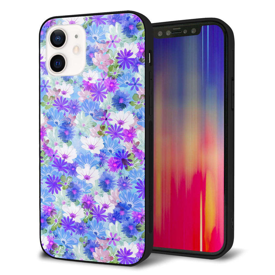iPhone12 強化ガラス＆TPUスマホケース ガラプリ【SC875 リバティプリント プレスドフラワー（ブルー）】