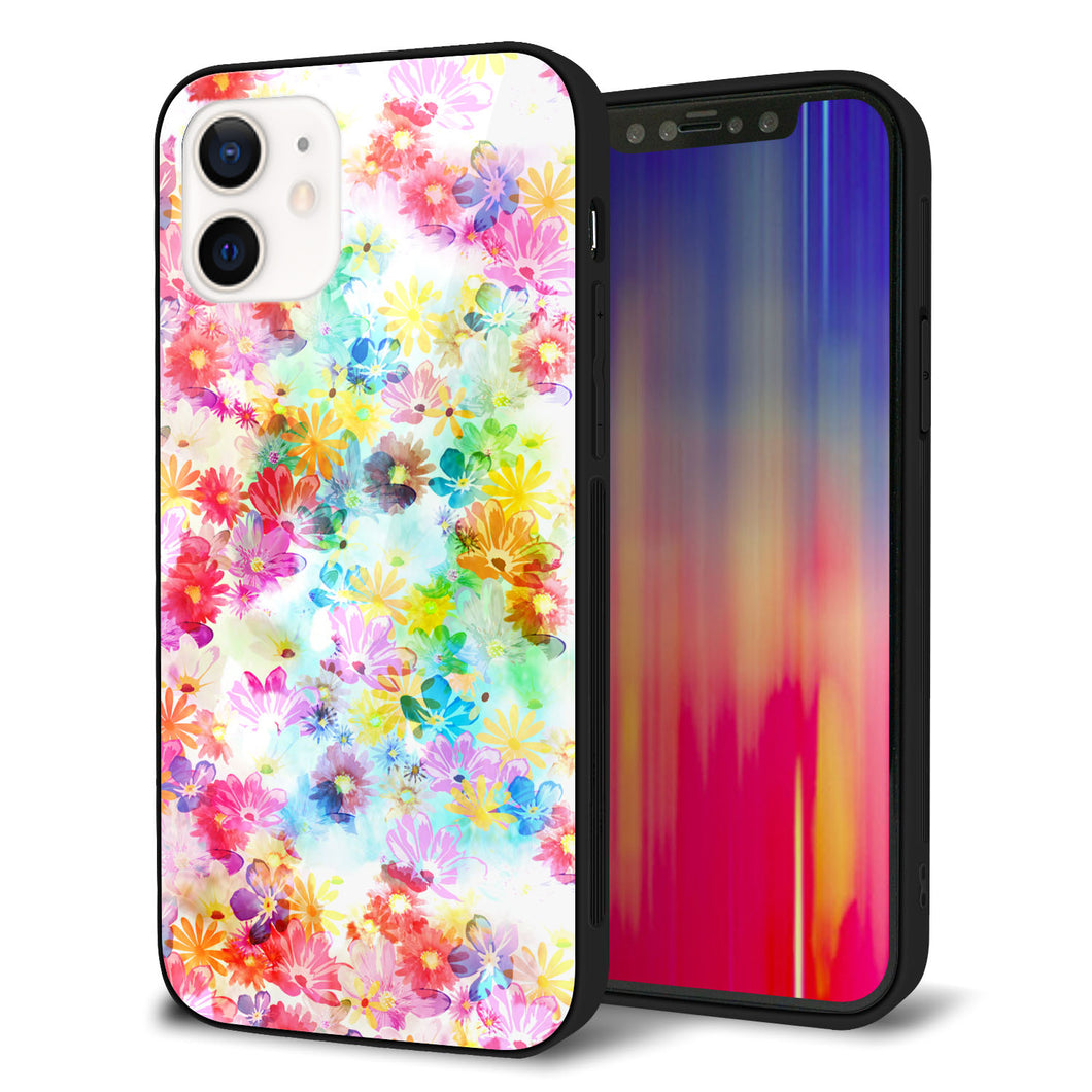 iPhone12 強化ガラス＆TPUスマホケース ガラプリ【SC876 リバティプリント プレスドフラワー（ホワイト）】
