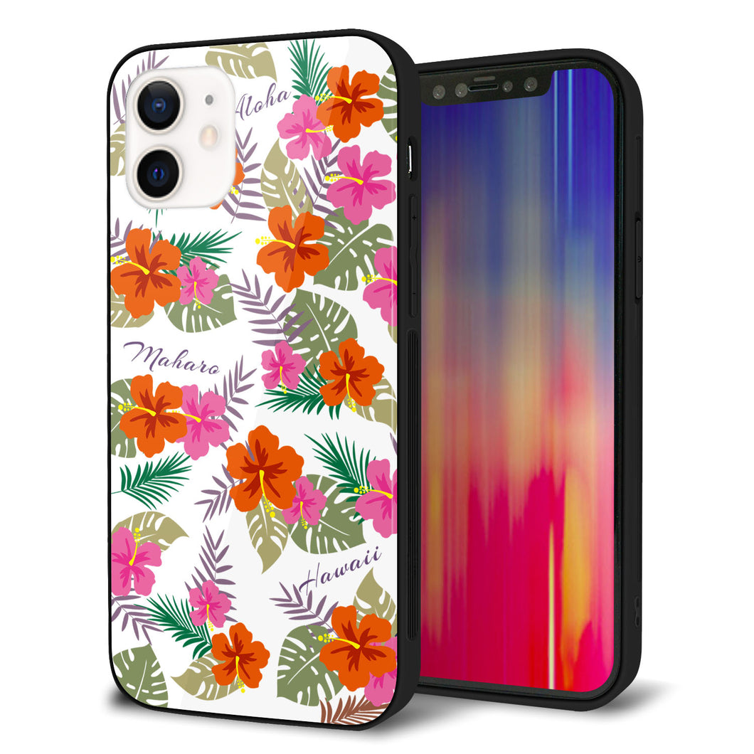 iPhone12 強化ガラス＆TPUスマホケース ガラプリ【SC884 ハワイアンアロハレトロ（ホワイト）】