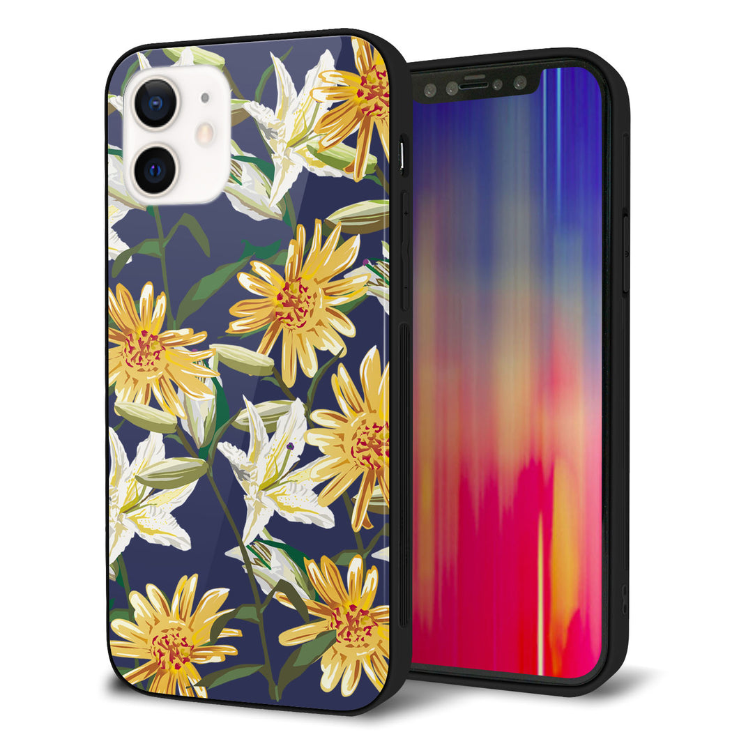 iPhone12 強化ガラス＆TPUスマホケース ガラプリ【SC893 ボタニカル デイジー＆リリー】