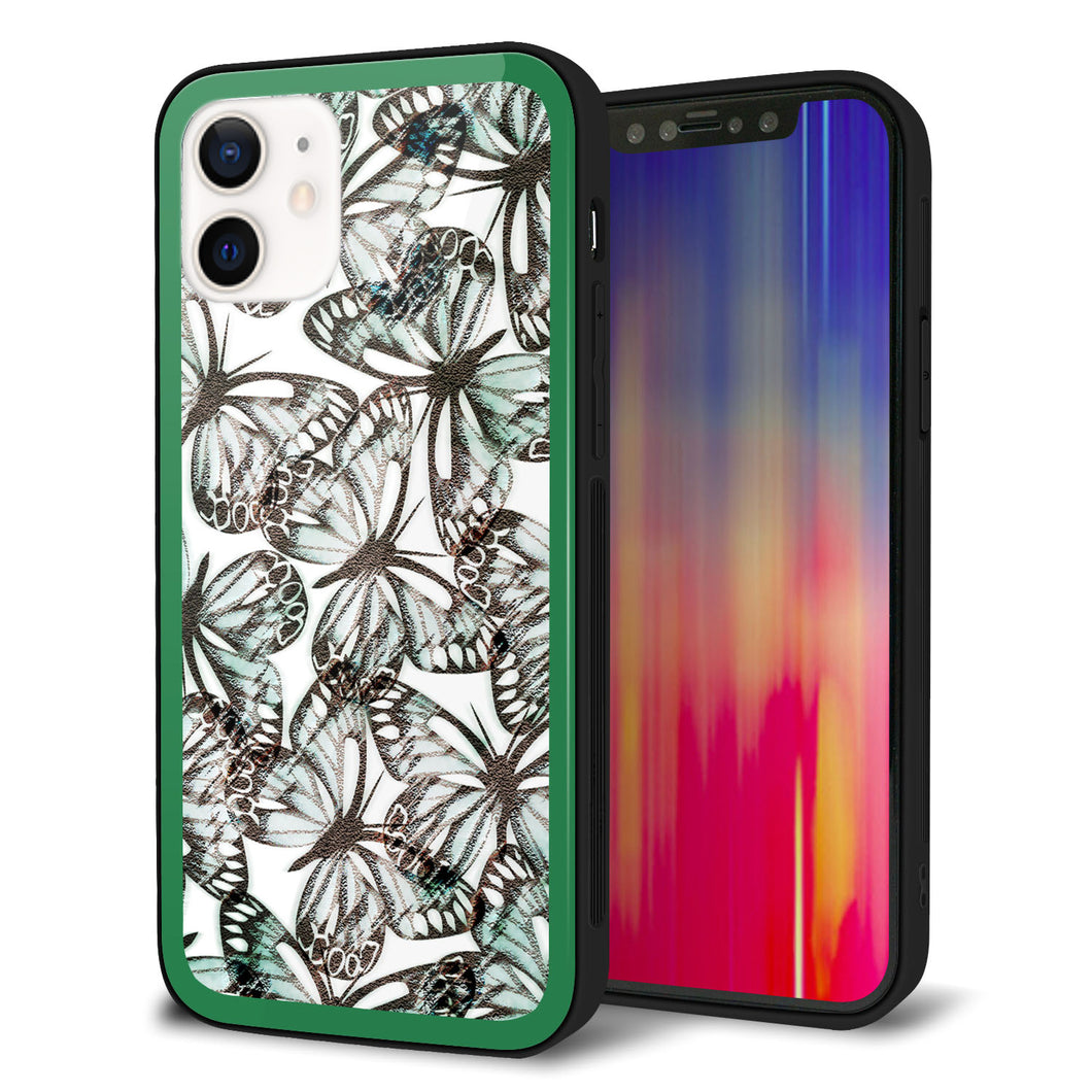 iPhone12 強化ガラス＆TPUスマホケース ガラプリ【SC902 ガーデンバタフライ グリーン】