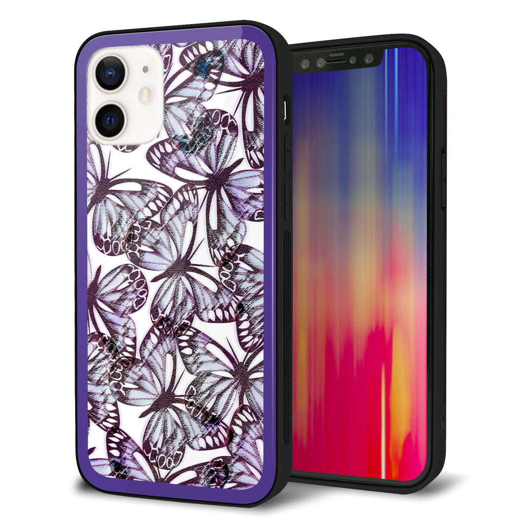 iPhone12 強化ガラス＆TPUスマホケース ガラプリ【SC903 ガーデンバタフライ パープル】