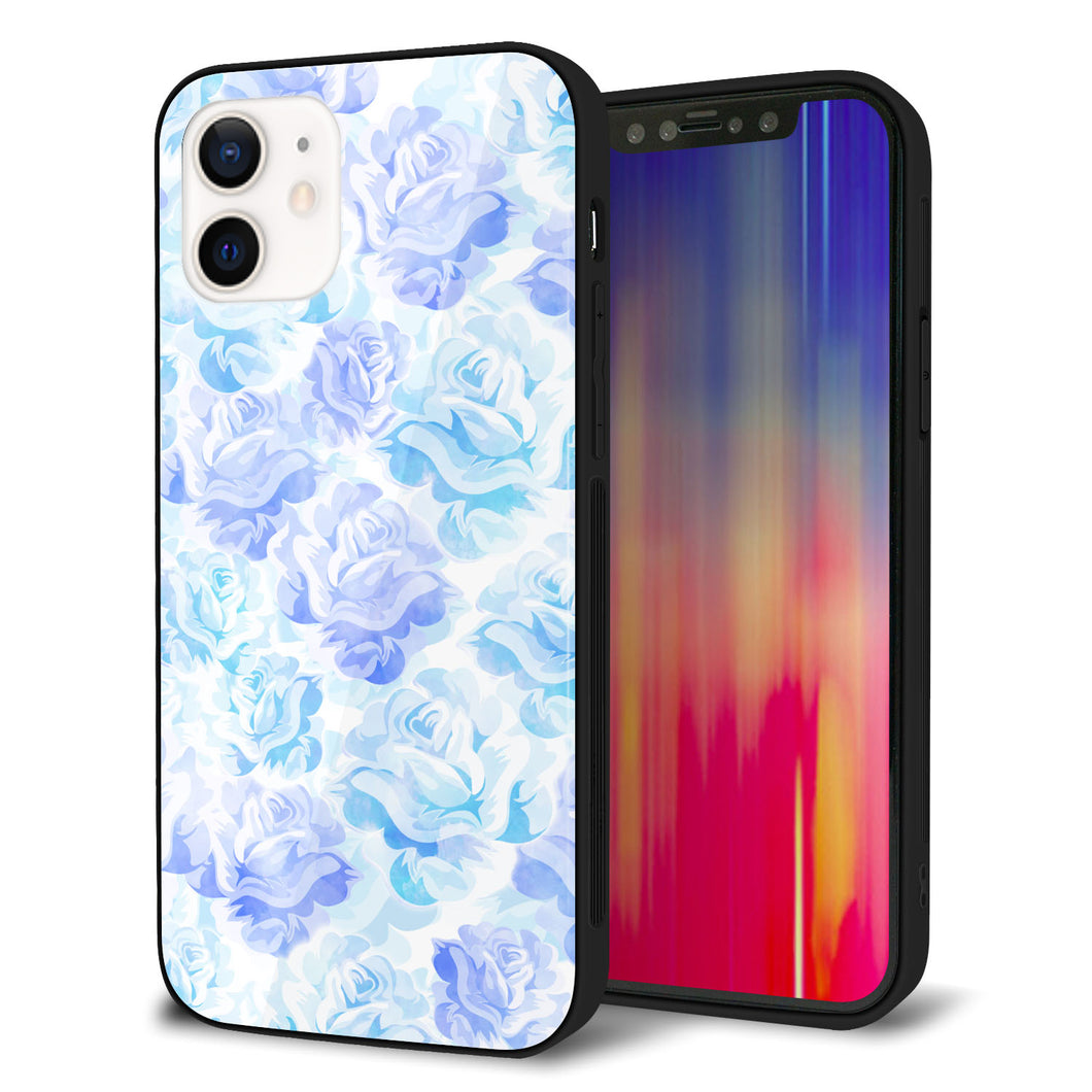 iPhone12 強化ガラス＆TPUスマホケース ガラプリ【SC927 ローズ ブルー】