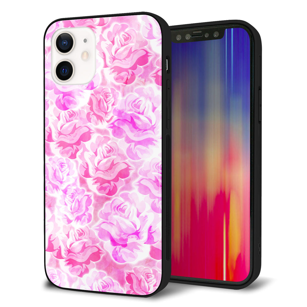 iPhone12 強化ガラス＆TPUスマホケース ガラプリ【SC928 ローズ ピンク】