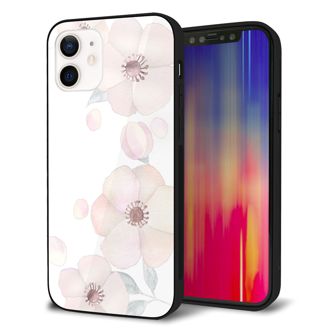 iPhone12 強化ガラス＆TPUスマホケース ガラプリ【SC948 ドゥ・フルール（ホワイト）】