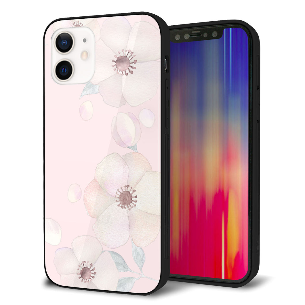 iPhone12 強化ガラス＆TPUスマホケース ガラプリ【SC949 ドゥ・フルール（オフピンク）】