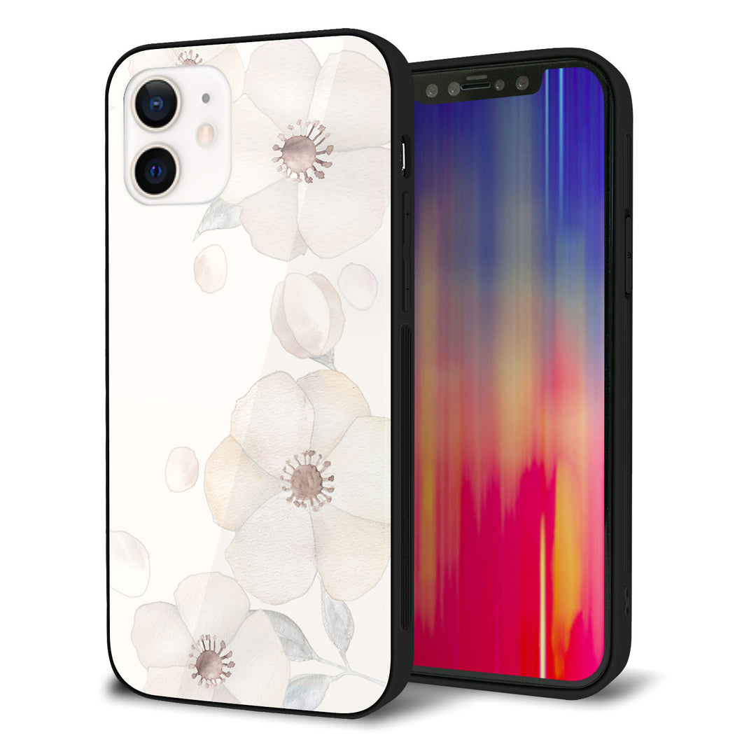 iPhone12 強化ガラス＆TPUスマホケース ガラプリ【SC952 ドゥ・フルール（セピア）】