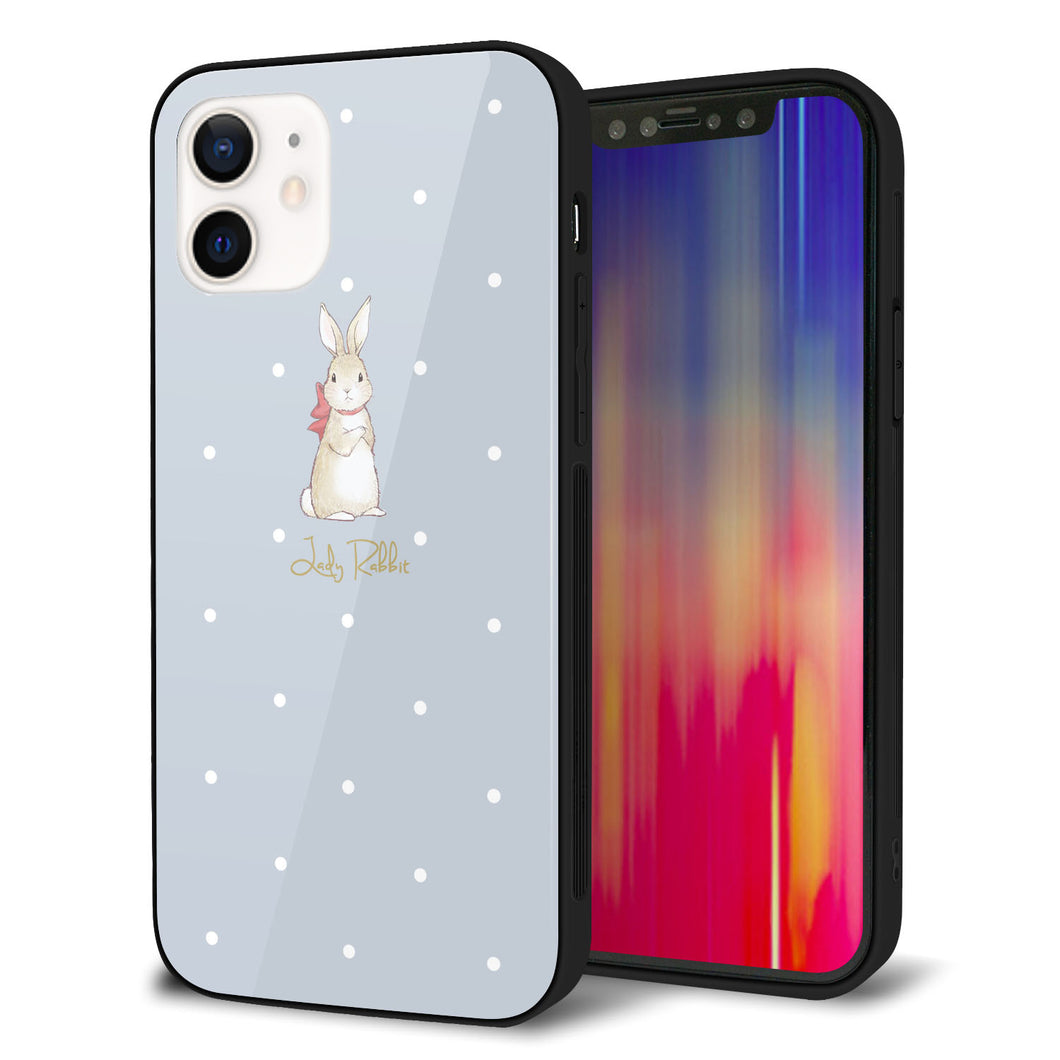 iPhone12 強化ガラス＆TPUスマホケース ガラプリ【SC967 Lady Rabbit ブルーグレイ ガラプリhp】