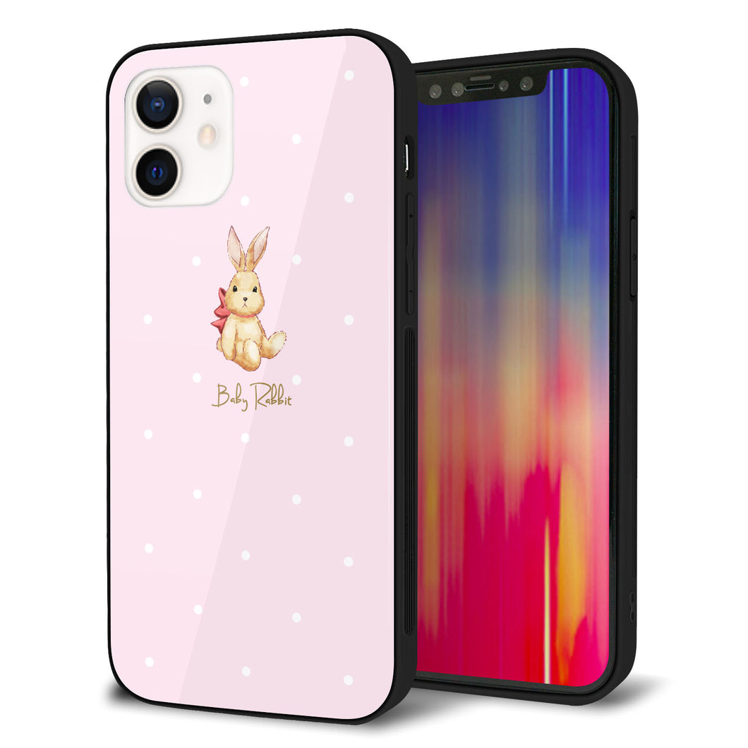 iPhone12 強化ガラス＆TPUスマホケース ガラプリ【SC978 Baby Rabbit ピンク ガラプリ】
