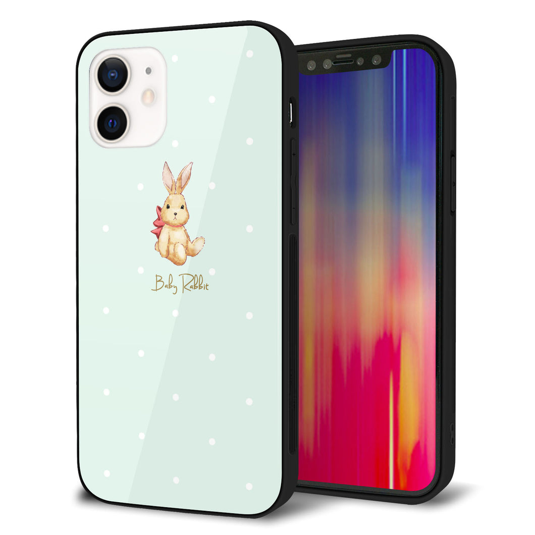 iPhone12 強化ガラス＆TPUスマホケース ガラプリ【SC979 Baby Rabbit グリーン ガラプリ】