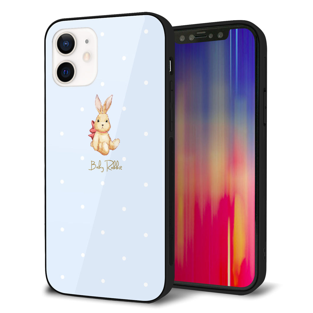 iPhone12 強化ガラス＆TPUスマホケース ガラプリ【SC980 Baby Rabbit ブルー ガラプリ】