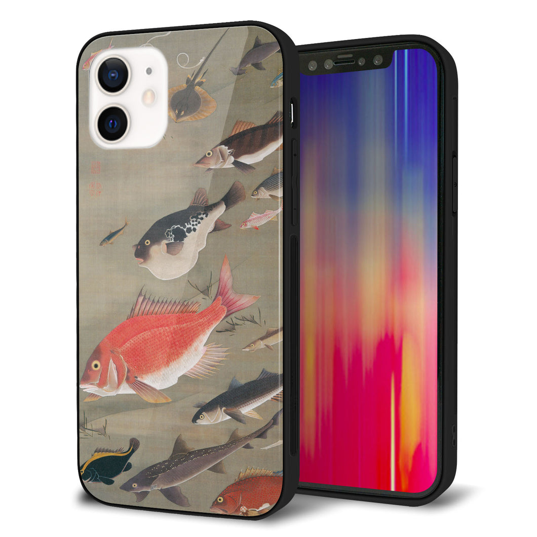 iPhone12 強化ガラス＆TPUスマホケース ガラプリ【TA007 群魚】