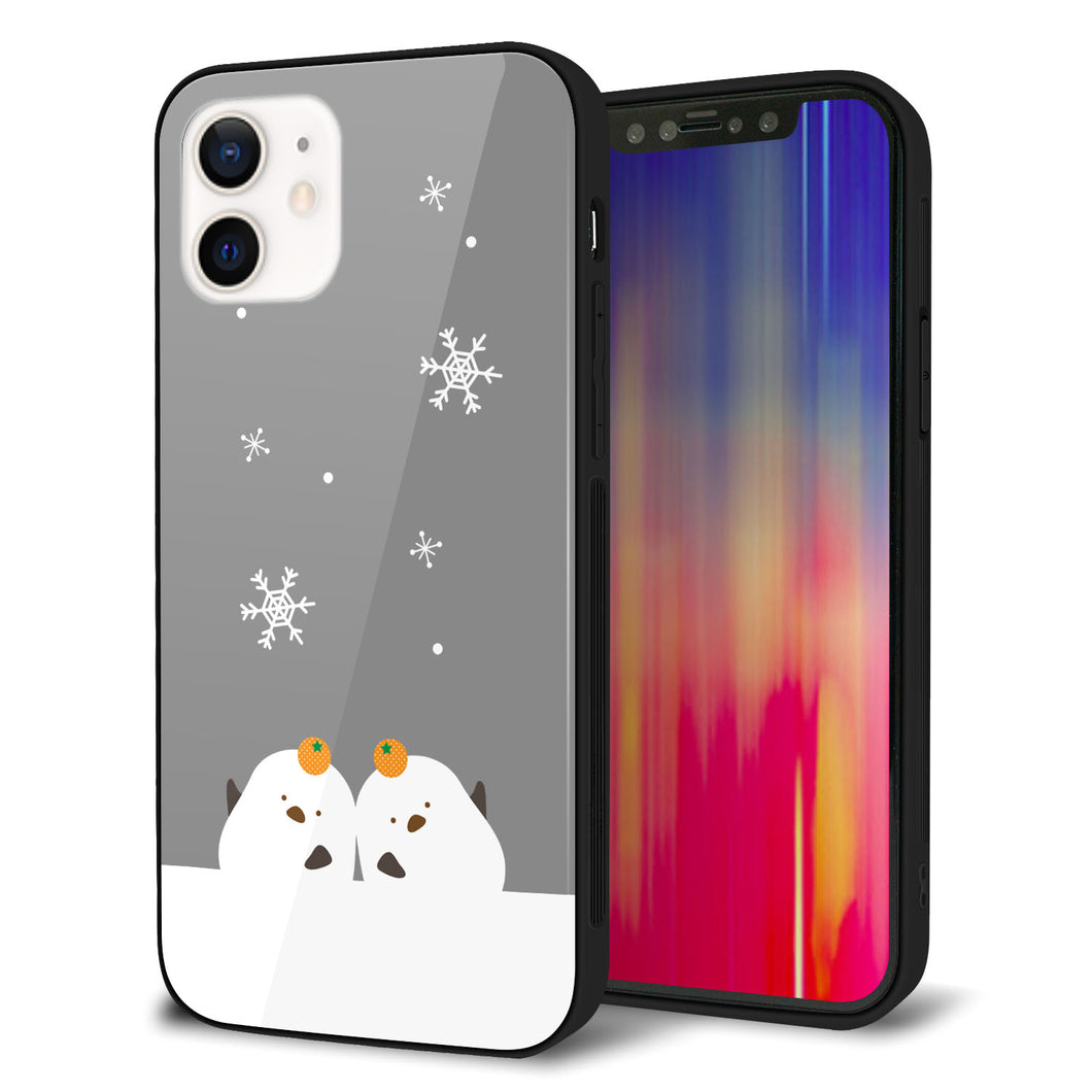 iPhone12 強化ガラス＆TPUスマホケース ガラプリ【TA019 冬シマエナガ】