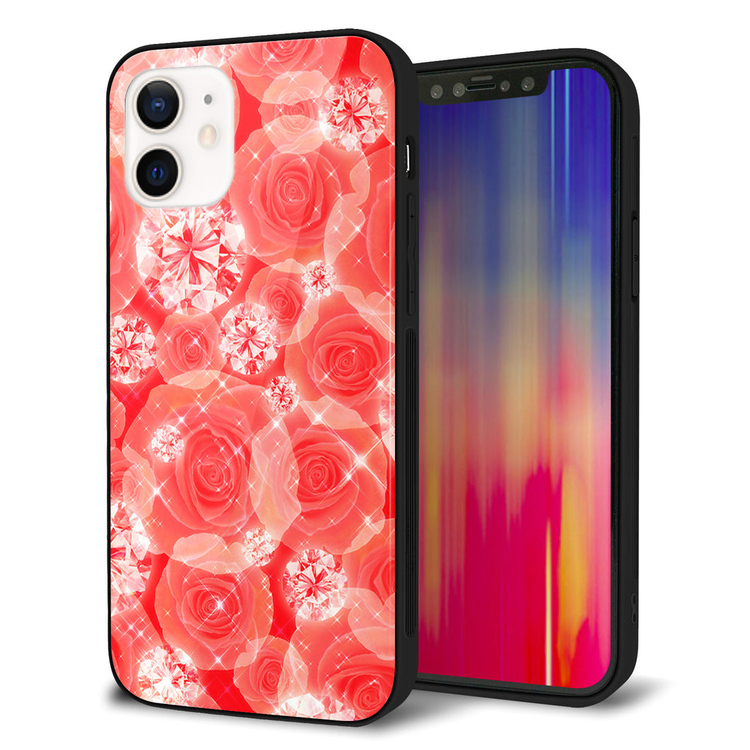 iPhone12 強化ガラス＆TPUスマホケース ガラプリ【VA816 ダイヤモンドとバラ】
