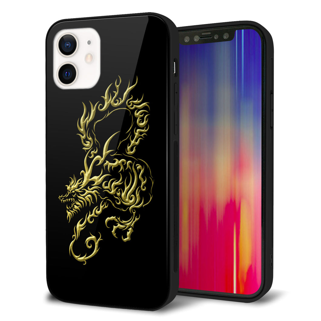 iPhone12 強化ガラス＆TPUスマホケース ガラプリ【VA831 闇と龍】