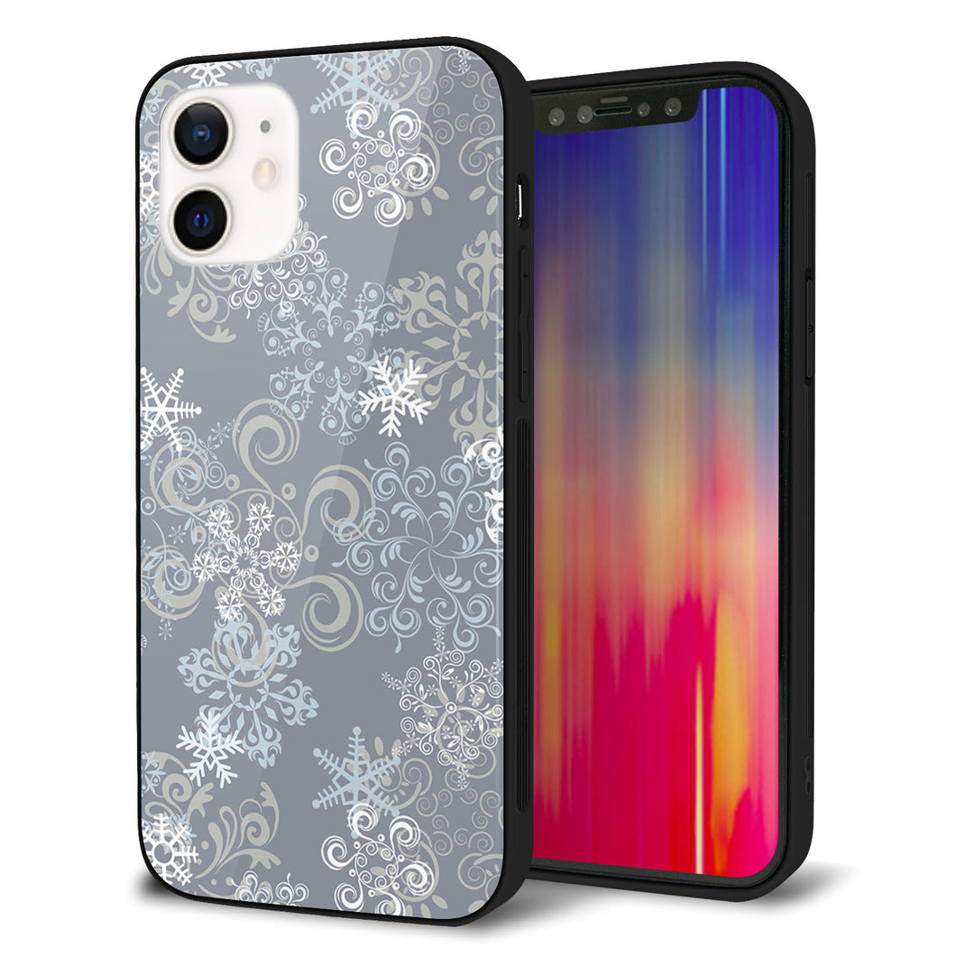 iPhone12 強化ガラス＆TPUスマホケース ガラプリ【XA801 雪の結晶】