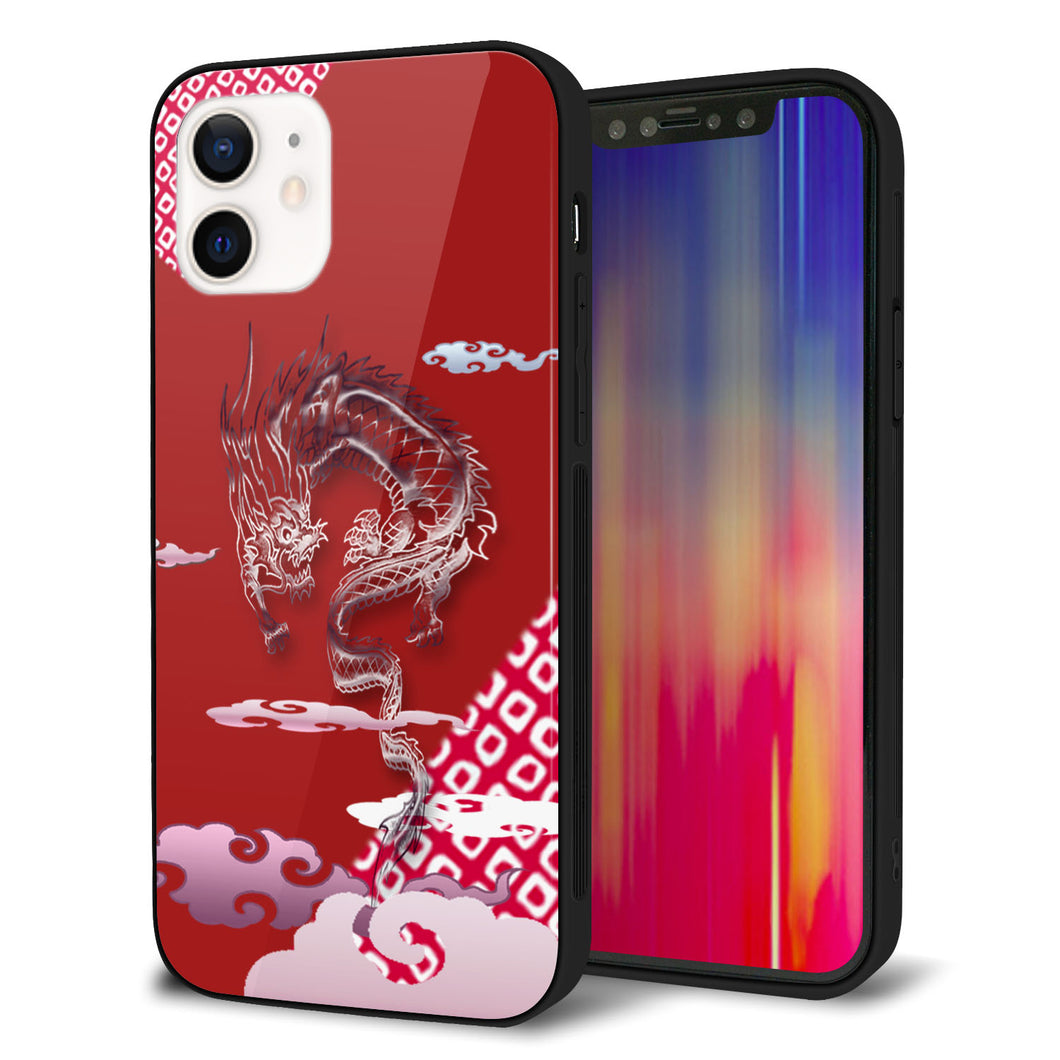 iPhone12 強化ガラス＆TPUスマホケース ガラプリ【YC907 雲竜02】