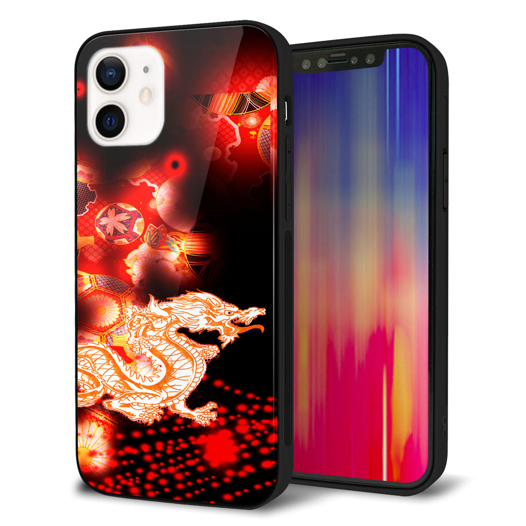 iPhone12 強化ガラス＆TPUスマホケース ガラプリ【YC909 赤竜02】