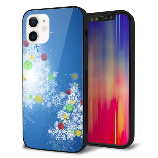 iPhone12 強化ガラス＆TPUスマホケース ガラプリ【YJ347 クリスマスツリー】