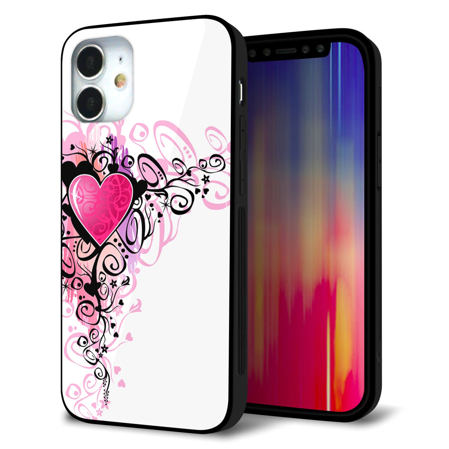 iPhone12 mini 強化ガラス＆TPUスマホケース ガラプリ【007 スタイリッシュハート】