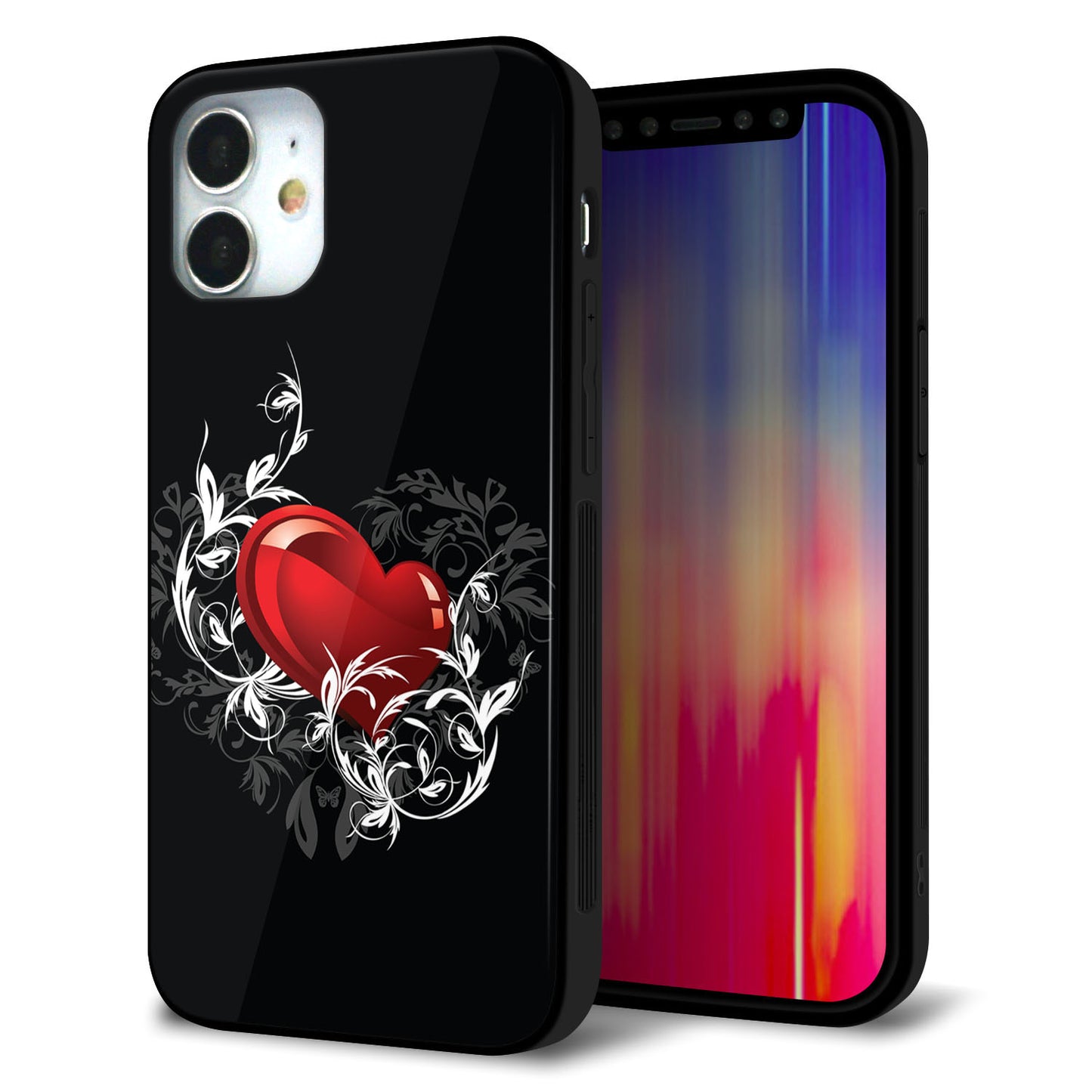iPhone12 mini 強化ガラス＆TPUスマホケース ガラプリ【032 クリスタルハート】