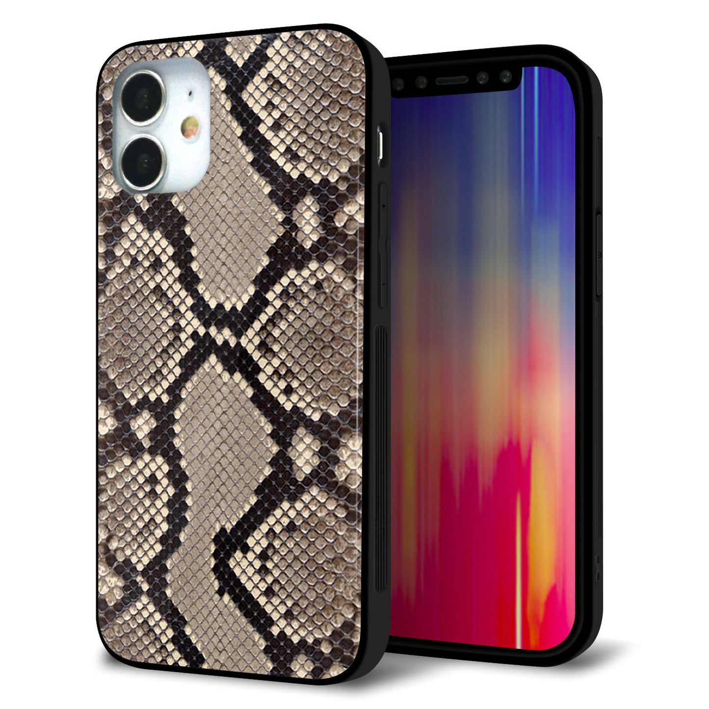iPhone12 mini 強化ガラス＆TPUスマホケース ガラプリ【049 ヘビ柄】