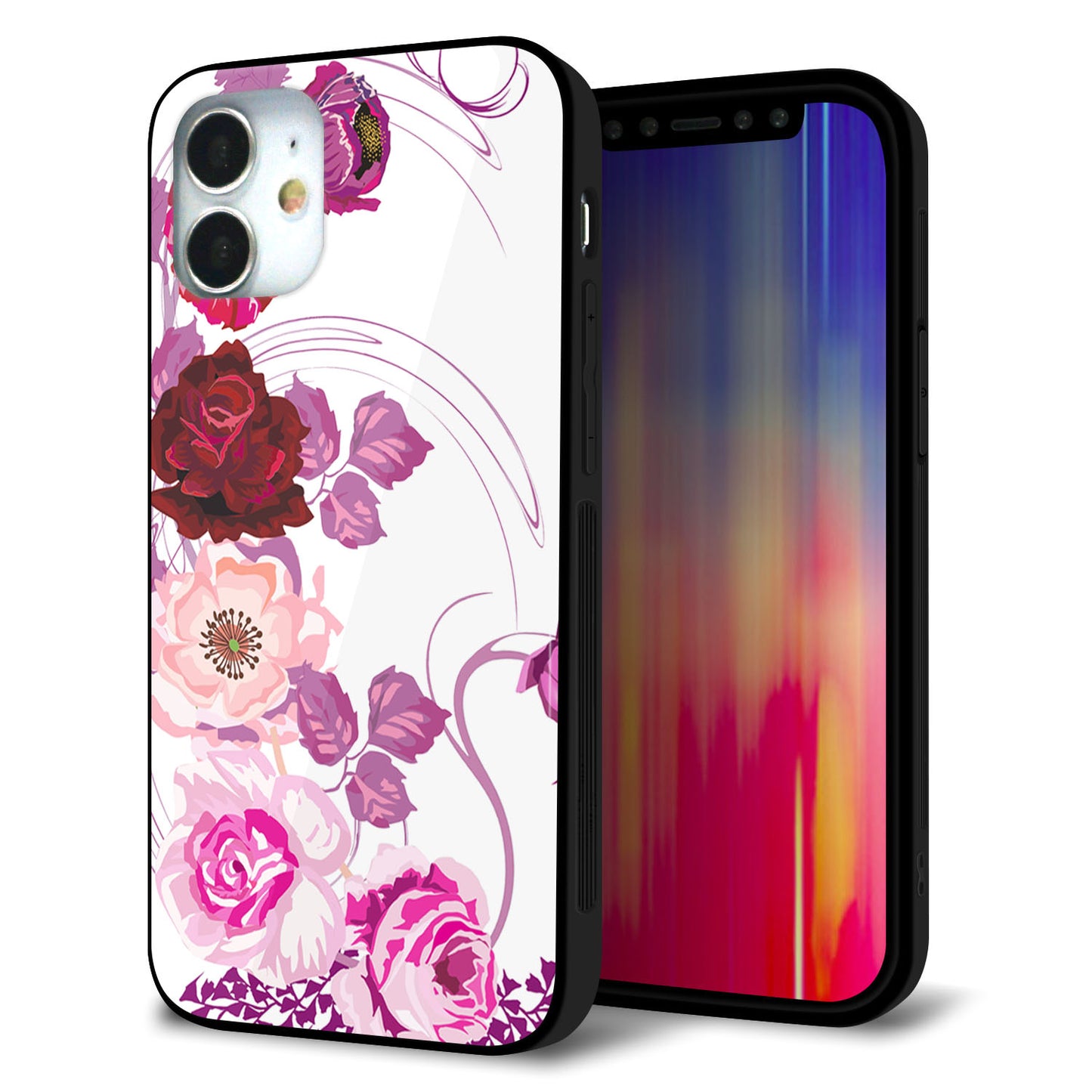 iPhone12 mini 強化ガラス＆TPUスマホケース ガラプリ【116 ６月のバラ】
