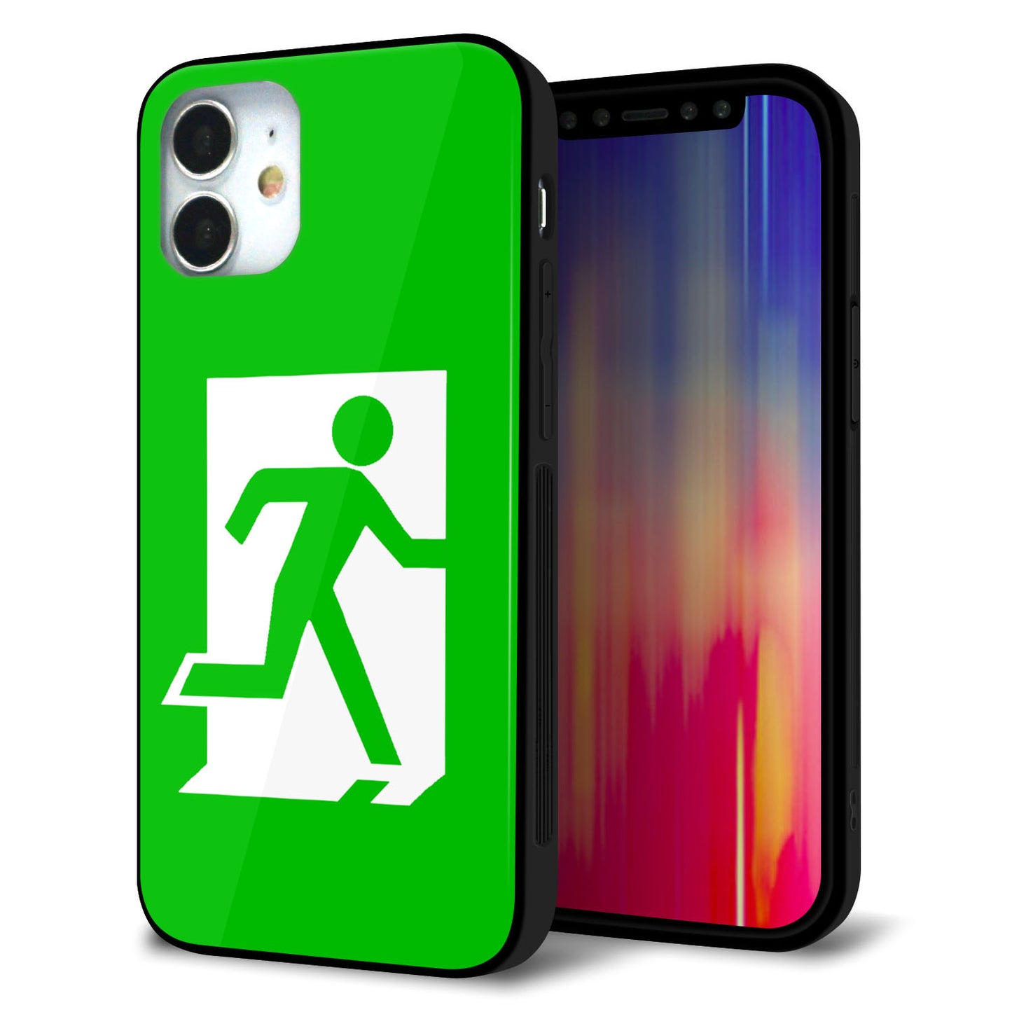 iPhone12 mini 強化ガラス＆TPUスマホケース ガラプリ【163 非常口】