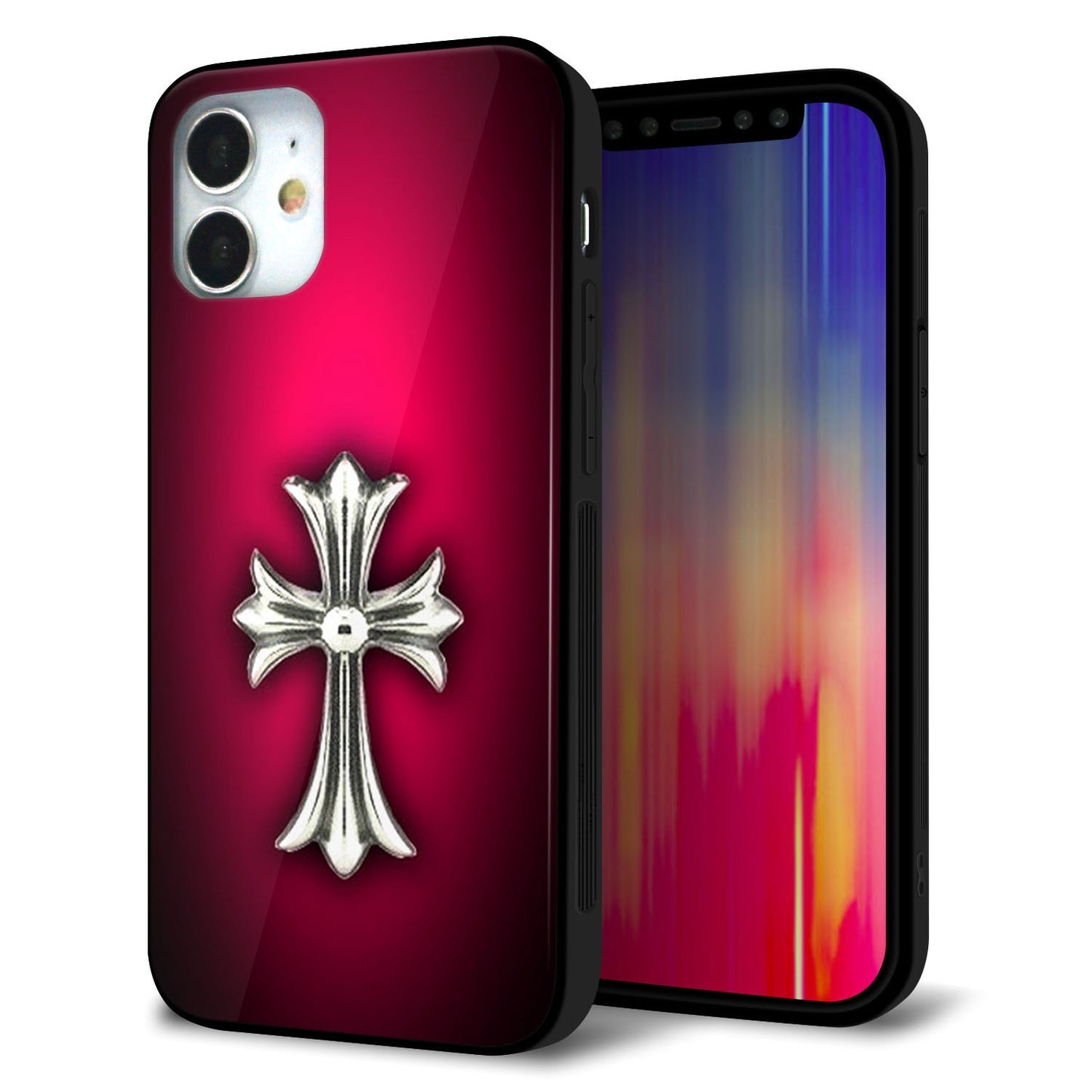 iPhone12 mini 強化ガラス＆TPUスマホケース ガラプリ【249 クロスレッド】