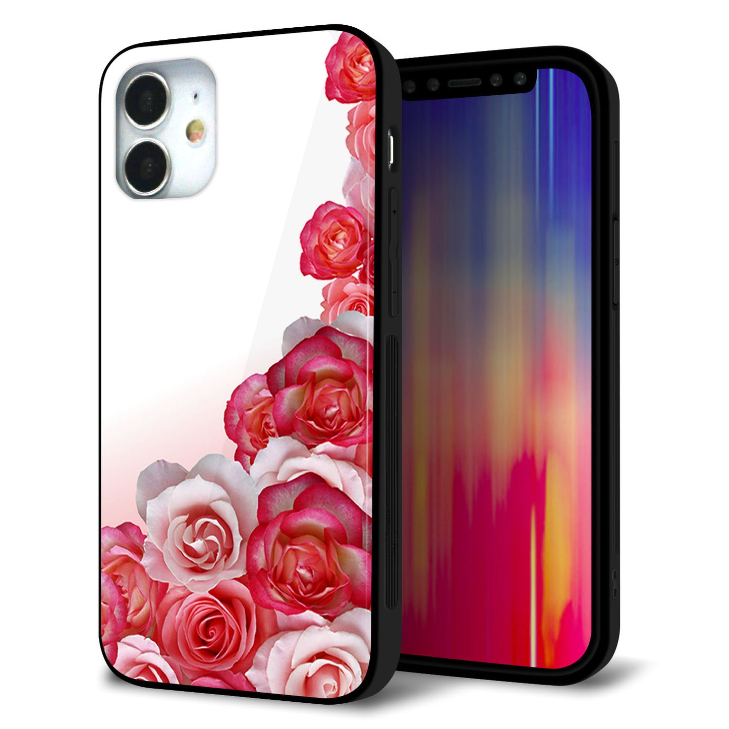 iPhone12 mini 強化ガラス＆TPUスマホケース ガラプリ【299 薔薇の壁】
