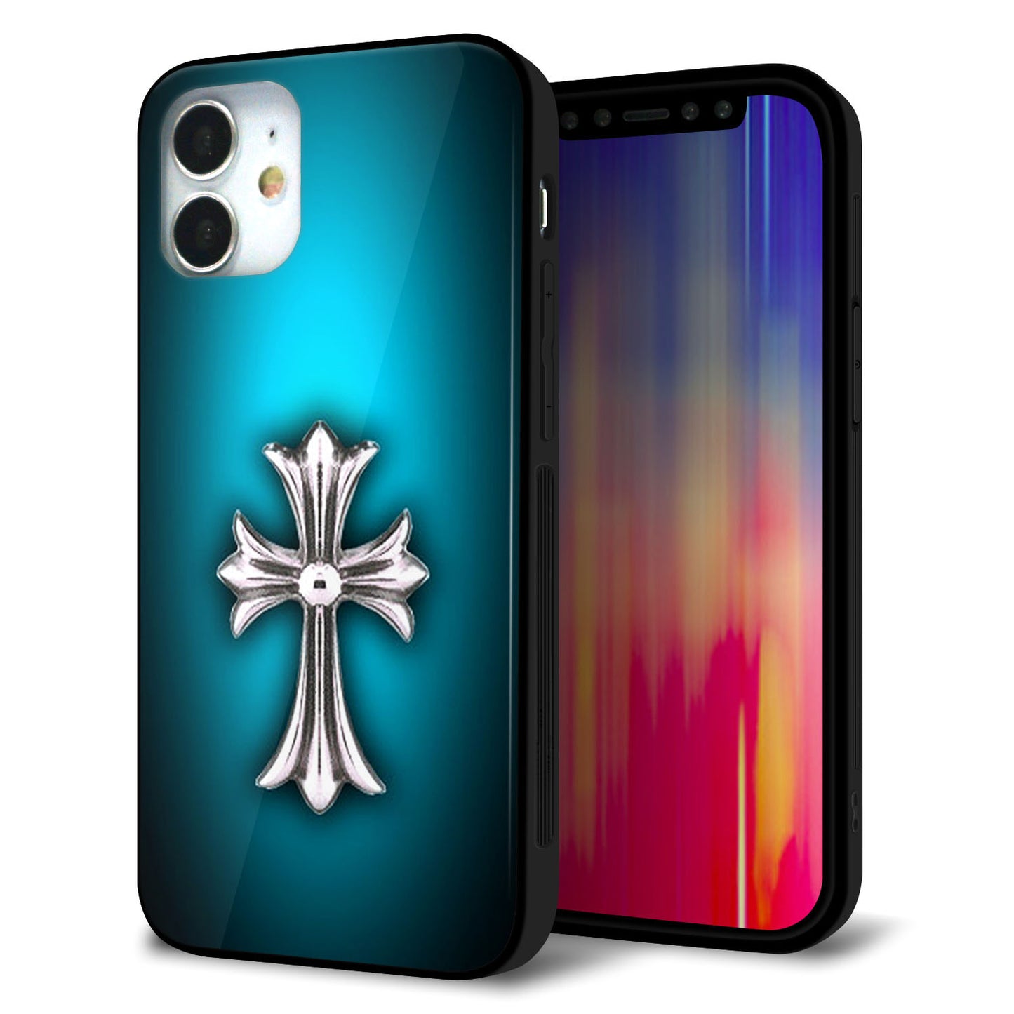 iPhone12 mini 強化ガラス＆TPUスマホケース ガラプリ【334 クロスブルー】