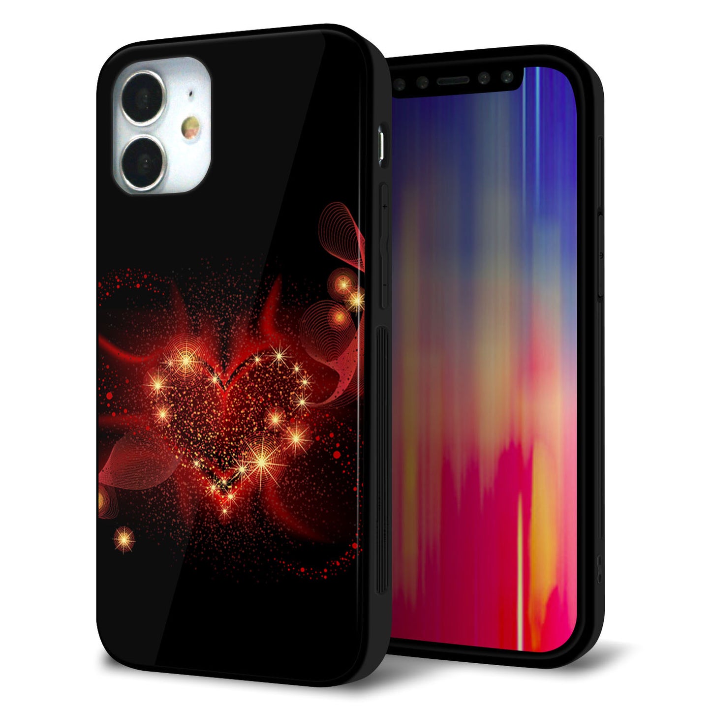 iPhone12 mini 強化ガラス＆TPUスマホケース ガラプリ【382 ハートの創生】