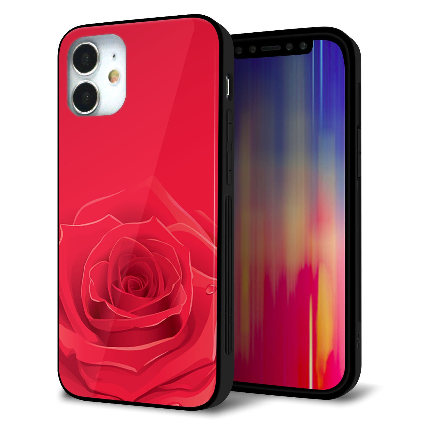 iPhone12 mini 強化ガラス＆TPUスマホケース ガラプリ【395 赤いバラ】