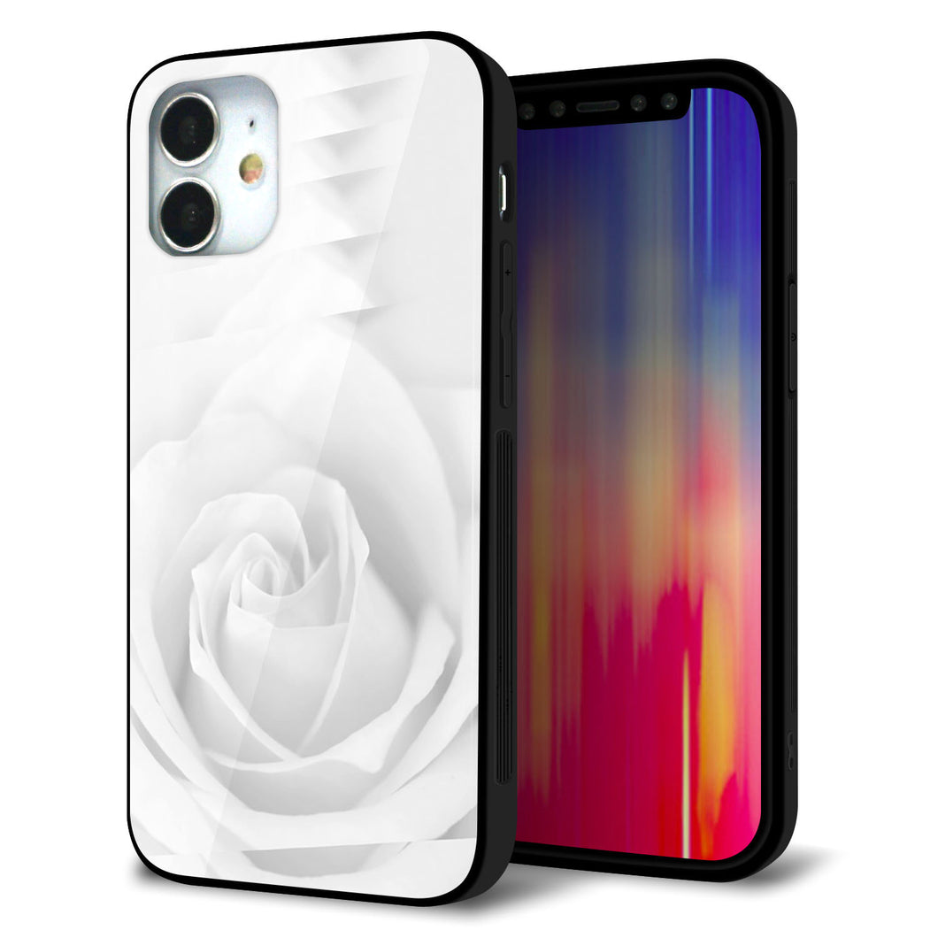 iPhone12 mini 強化ガラス＆TPUスマホケース ガラプリ【402 ホワイトＲｏｓｅ】