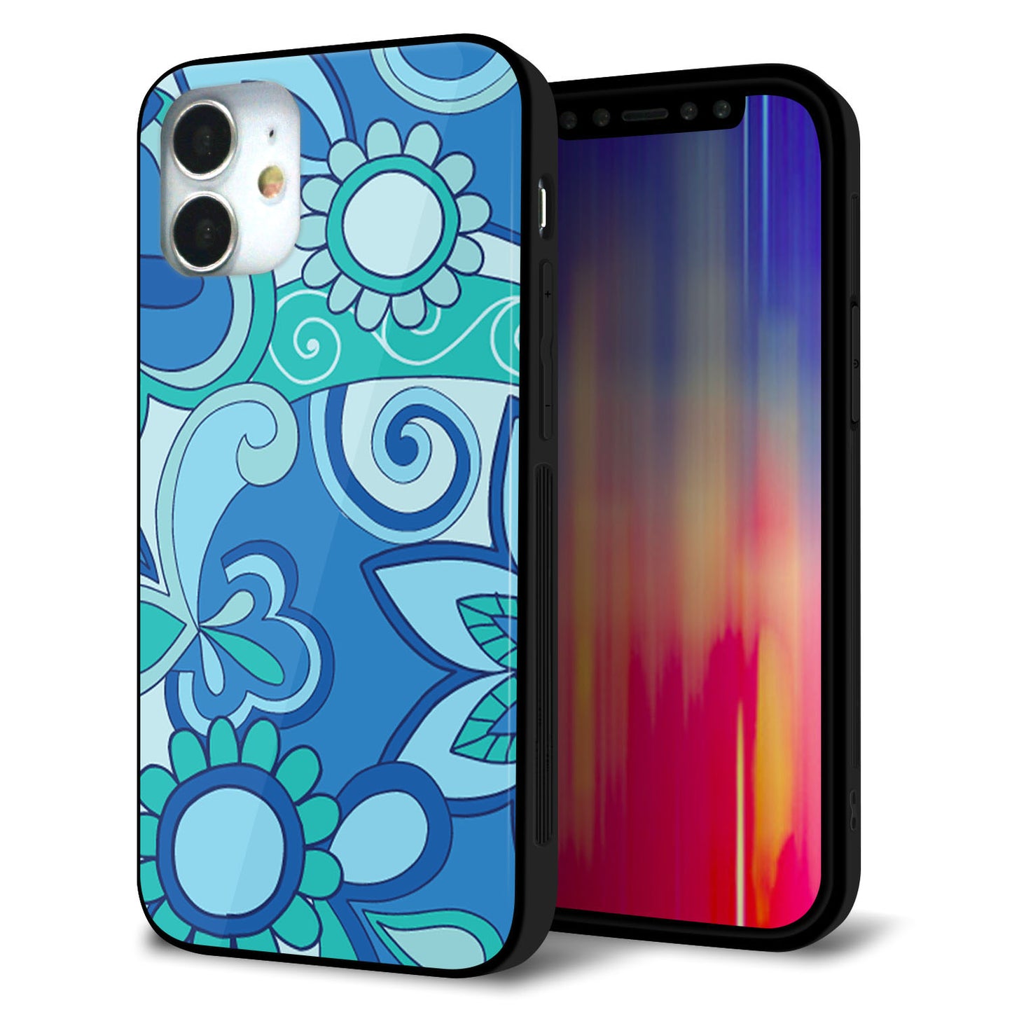 iPhone12 mini 強化ガラス＆TPUスマホケース ガラプリ【409 ブルーミックス】